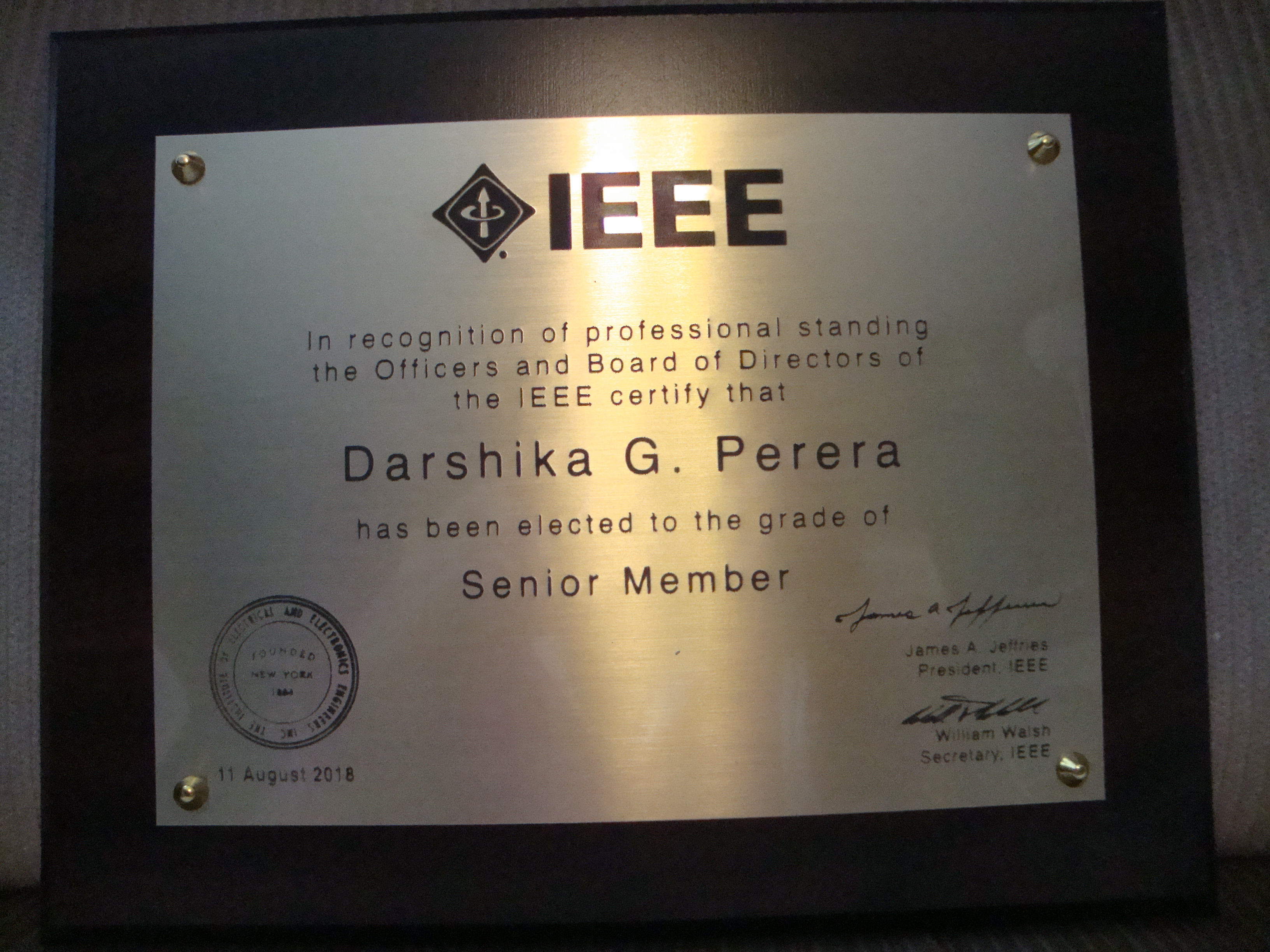 IEEE Senior Member, October 2018